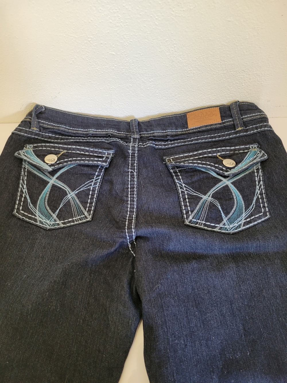 Do Denim Dark Wash Bootcut Jeans with Blue Pocket Stitching